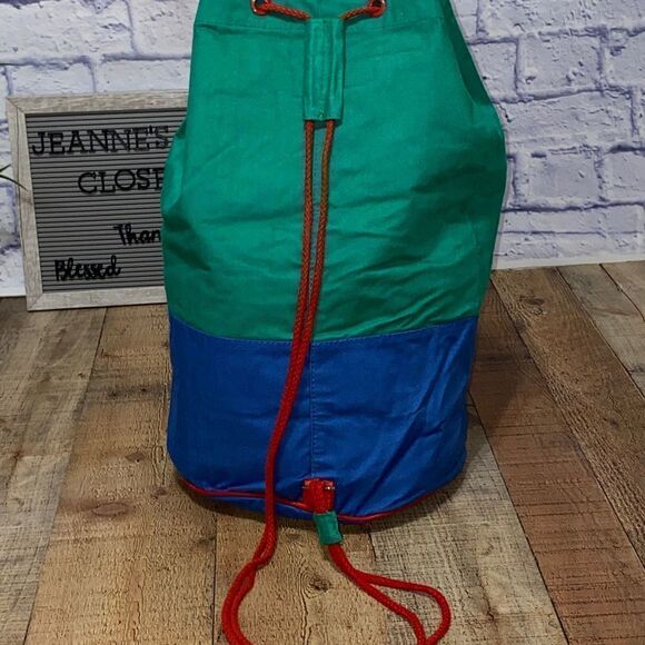 Harrods Knightsbridge Dark Colorblock Embroidered Bag Duffle Backpack Drawstring - Picture 2 of 11